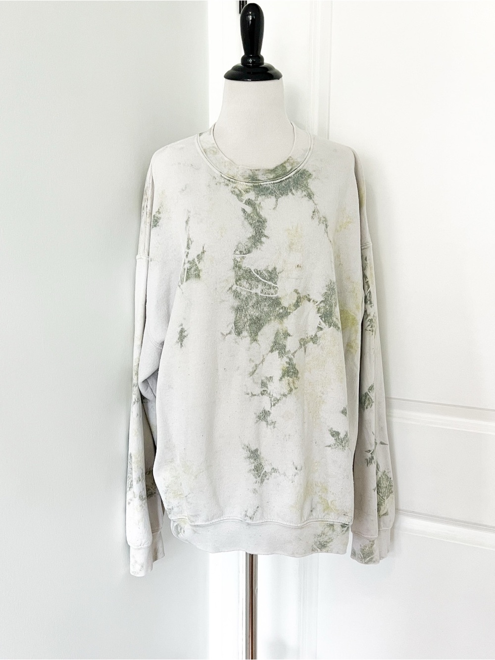 Urban Outfitters White Crewneck Sweatshirt with Sage Tie-Dye